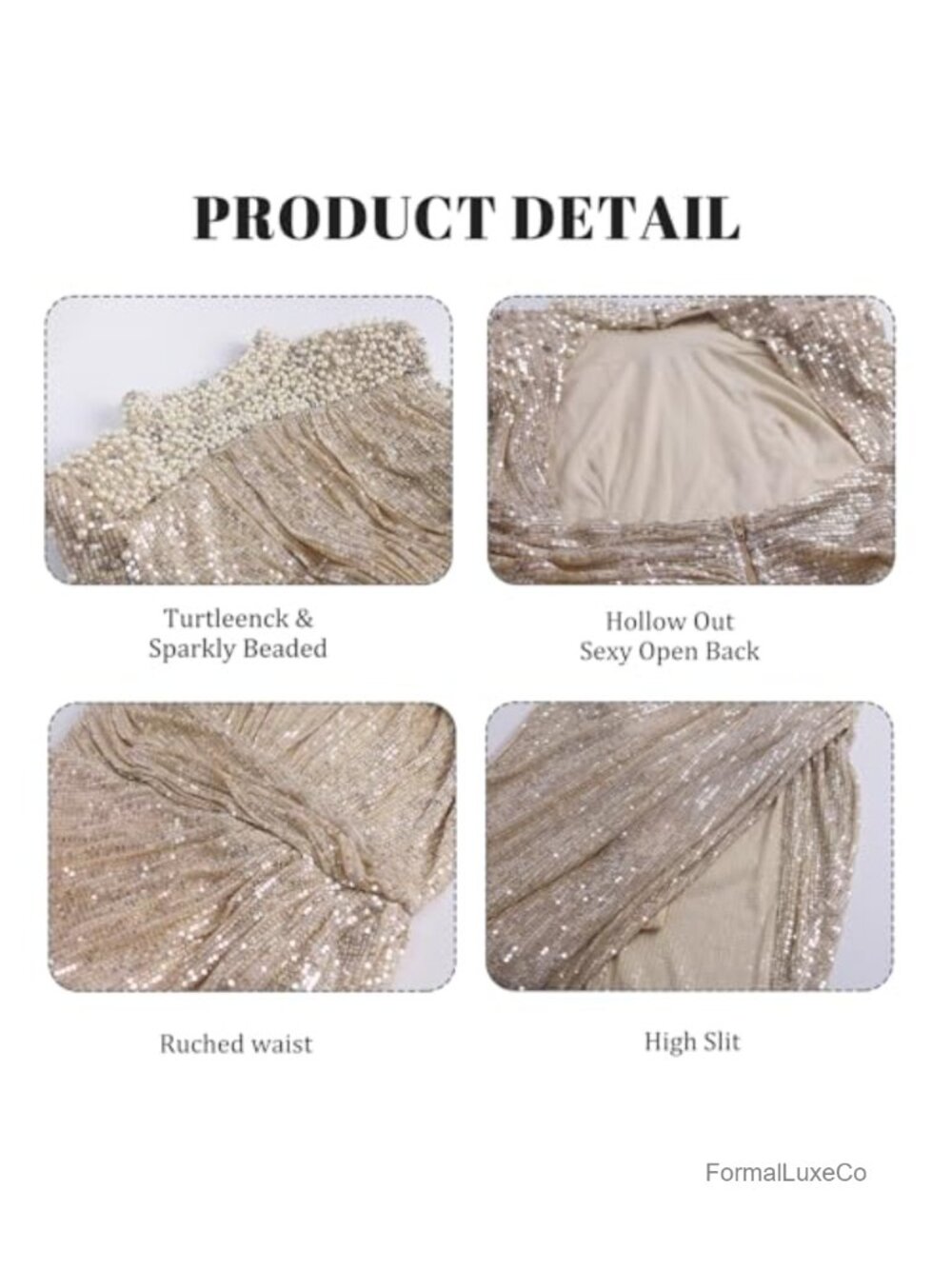 Long Sleeve Backless Mesh Rhinestone Bodycon Dress Ruched Prom Mini - Picture 3 of 6